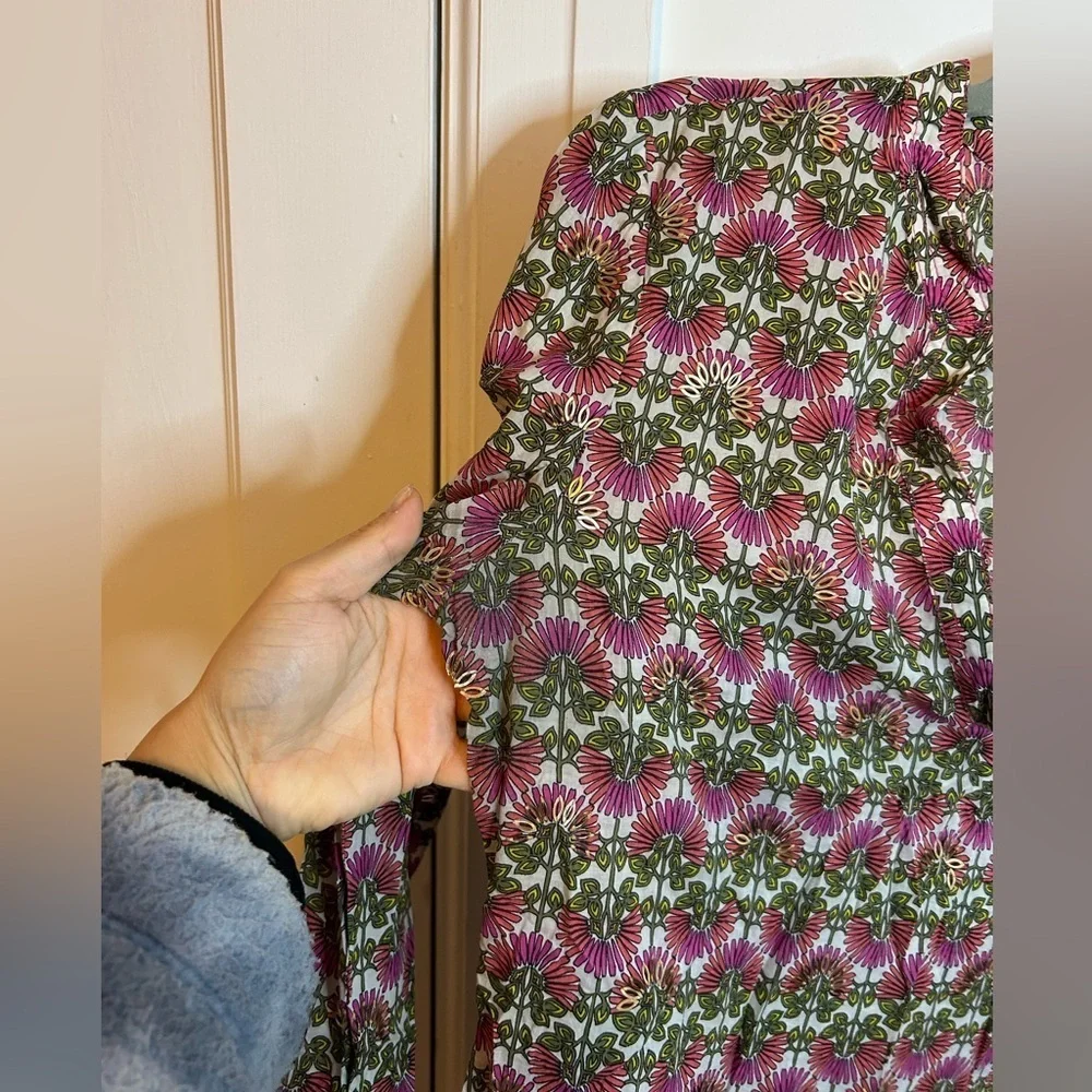 Tory Burch Pink Green Floral-Print Long Sleeve Tunic